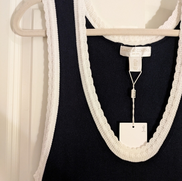 Caroline Constas L Navy And White Knit Sleeveless Dress NWT - Picture 3 of 10
